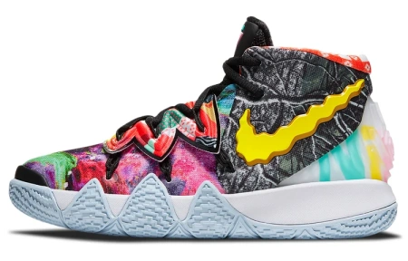 Nike Kybrid S2 'What The' Устойчивые к истиранию MID Детские Баскетбольные Кроссовки Черный Желтый Красный