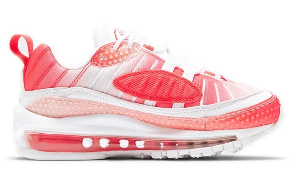 Nike Air Max 98 Синтетическая кожа Низкий топ Воздушная подушка Повседневные беговые кроссовки Женские Белый Красный